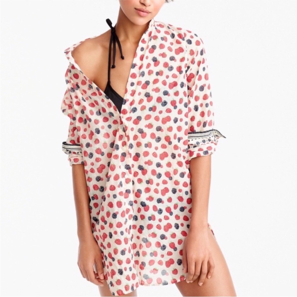 JCrew Beach Shirt Coverup in Berry Print 🍓